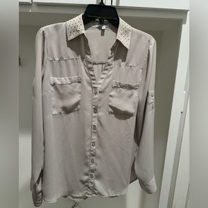 Express Portofino Blouse with Gold Studded Collar - Size M